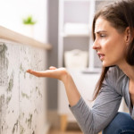 une femme devant un mur de moisissures