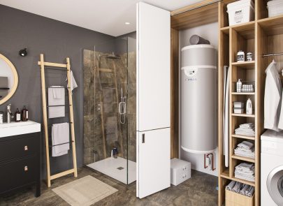 image d'une salle de bain avec un chauffe eau thermodynamique