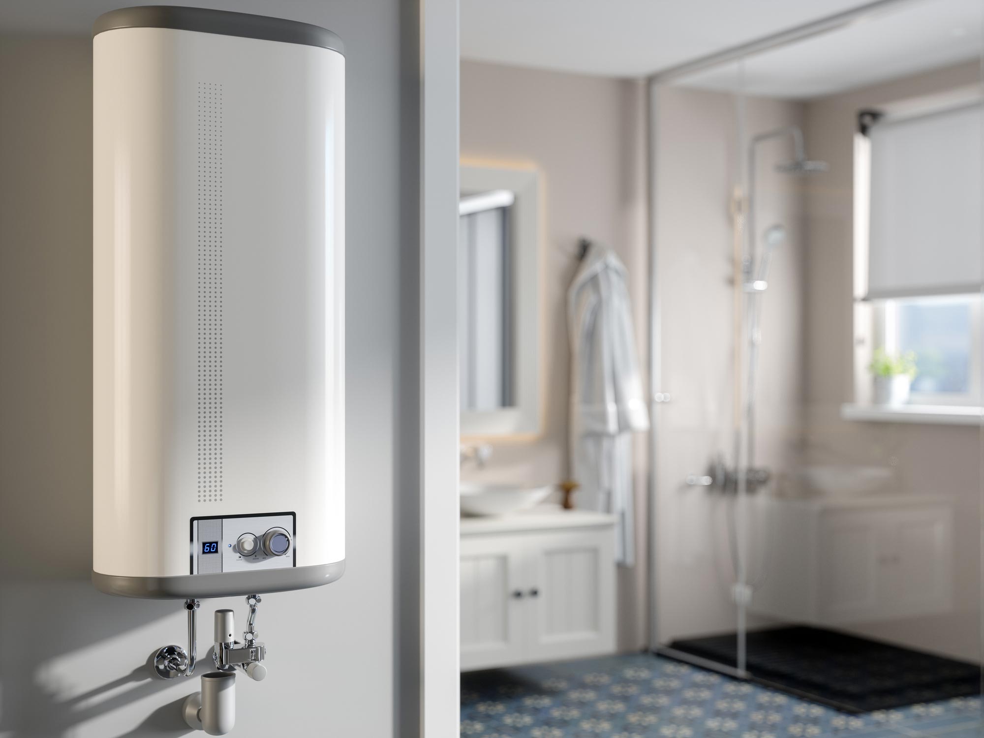 image qui représente une installation de chauffe eau dans la salle de bain