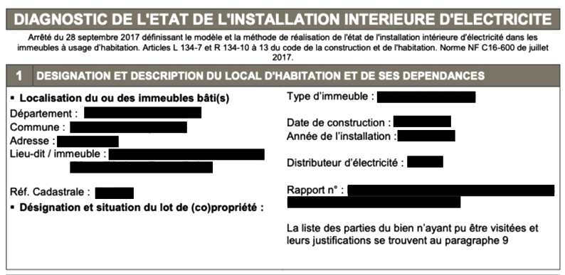 exemple de diagnostic de l'état de l'installation interieur de l'électricité